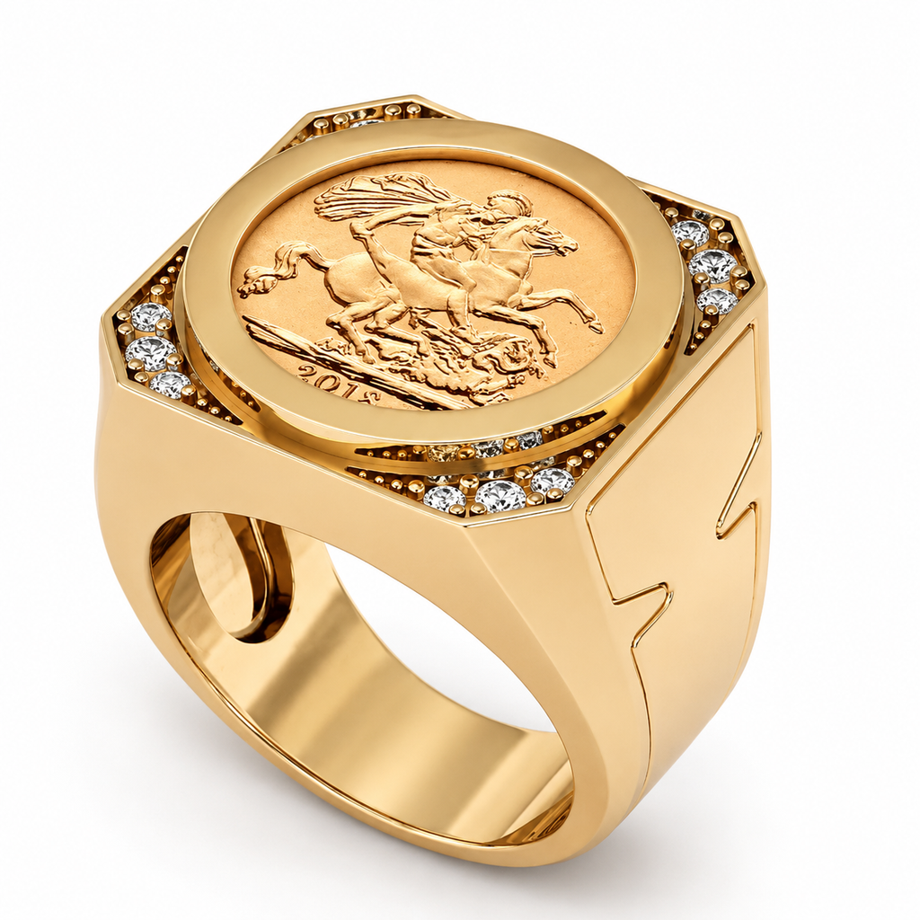 007 Half Sovereign Gold Diamond Ring - side view