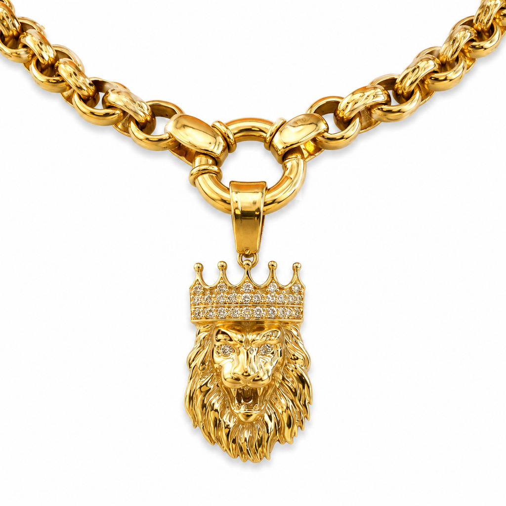 9ct Gold & Diamond Lion King Pendant - detail view