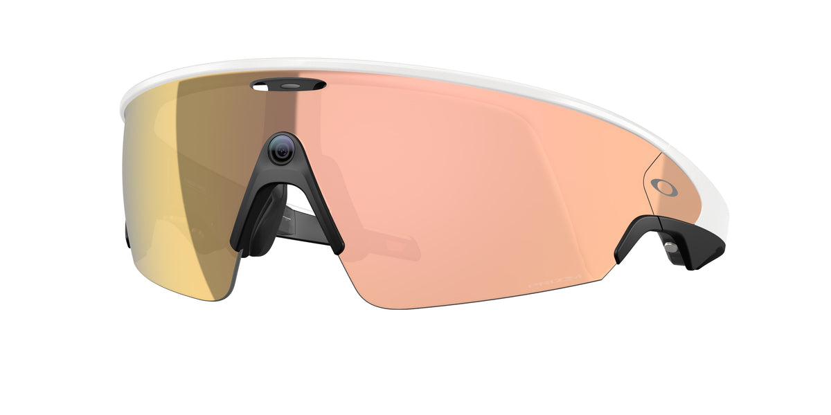 Oakley Meta Vanguard White frame, Prizm Rose Gold lenses - three-quarter view [800108]