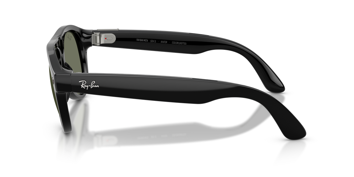 Ray-Ban Meta Gen 3 Aviator RW4016 601/9A, Black frame, G-15 Green polarised lenses, side view
