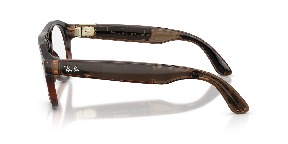 Ray-Ban Meta Gen 3 Aviator RW4016 6912JD, Transparent Umber frame, Transitions Jade lenses, side view