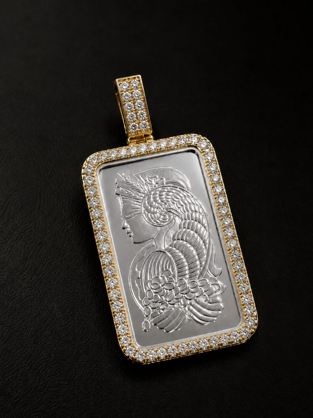 10ct gold lab diamond and 1oz platinum PAMP pendant front