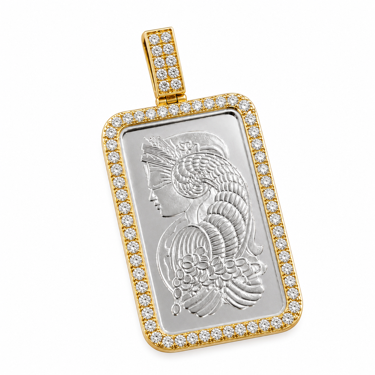 10ct gold lab diamond and 1oz platinum PAMP pendant on white background