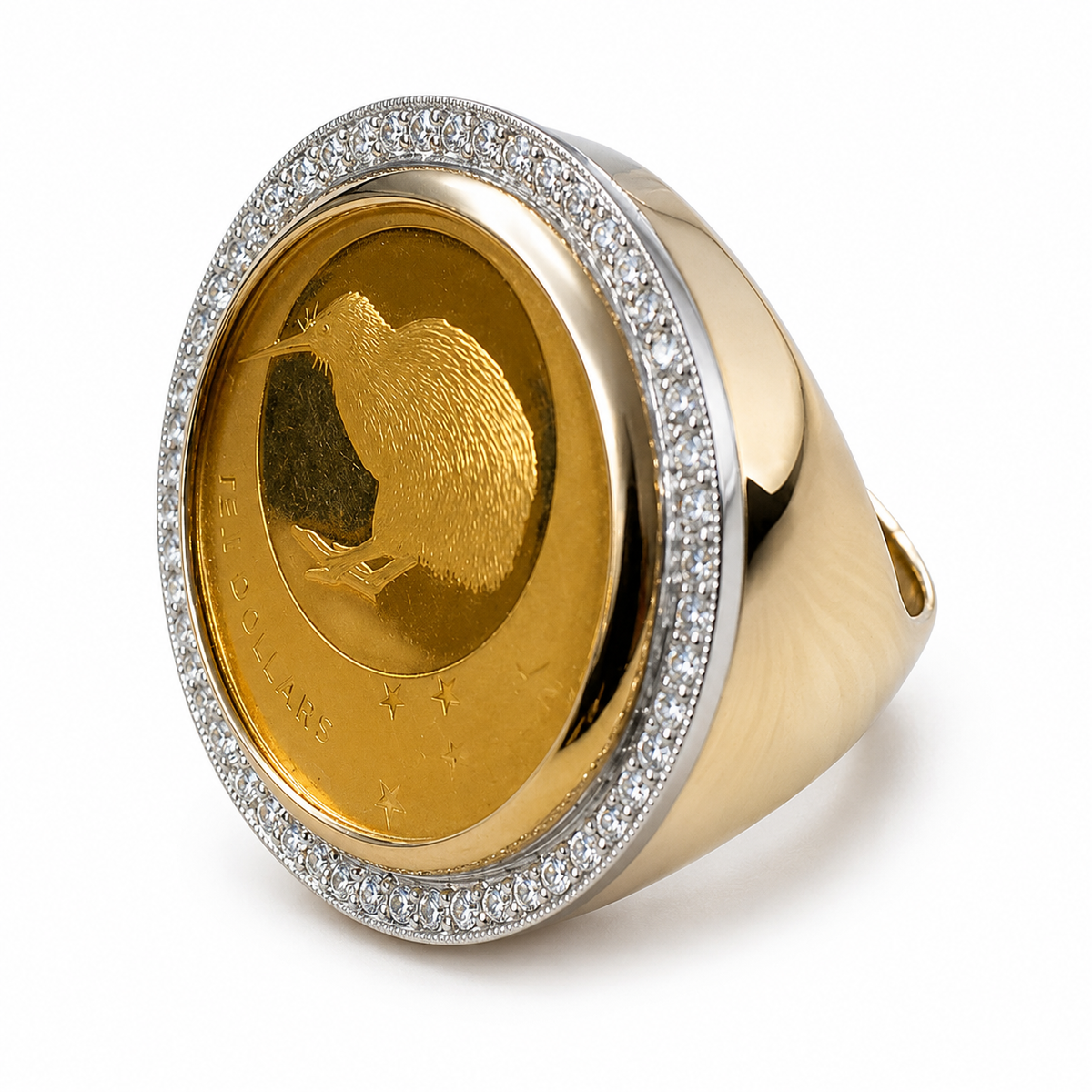 22ct Gold Kiwi Coin Diamond Ring - detail view