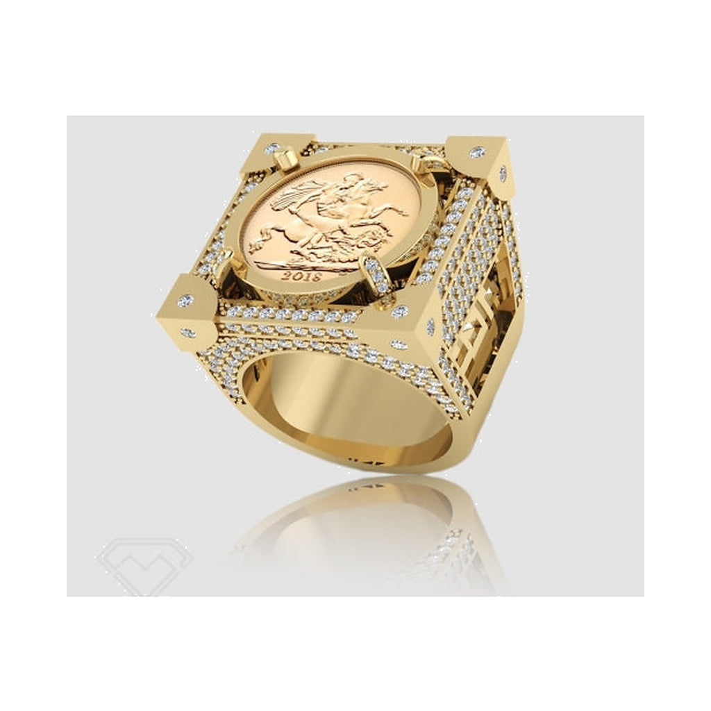Limited Edition 9ct Gold Diamond Half Sovereign Boss Ring 1/20 - jewellery product photo on white background