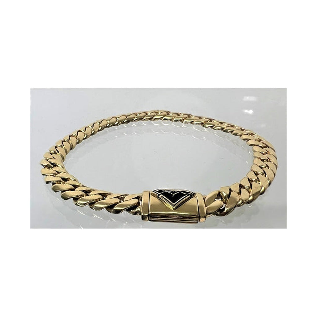 MR MONEY CUBAN LINK 9ct GOLD BRACELET - jewellery product photo on white background