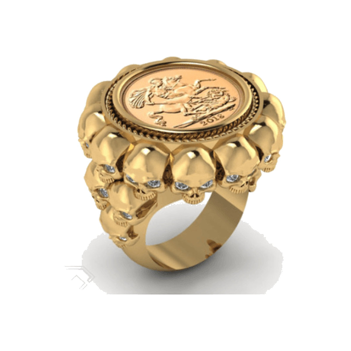 Multi Skull Full Sovereign Ring - jewellery product photo on white background