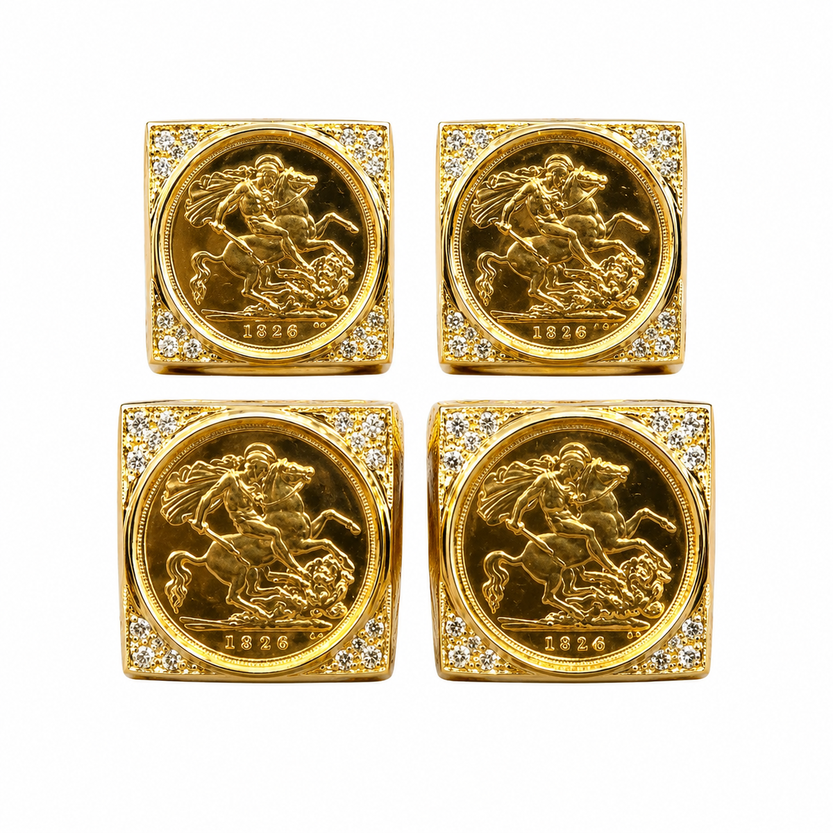 9ct Gold and Diamond Square Mount Full Sovereign Ring - product image