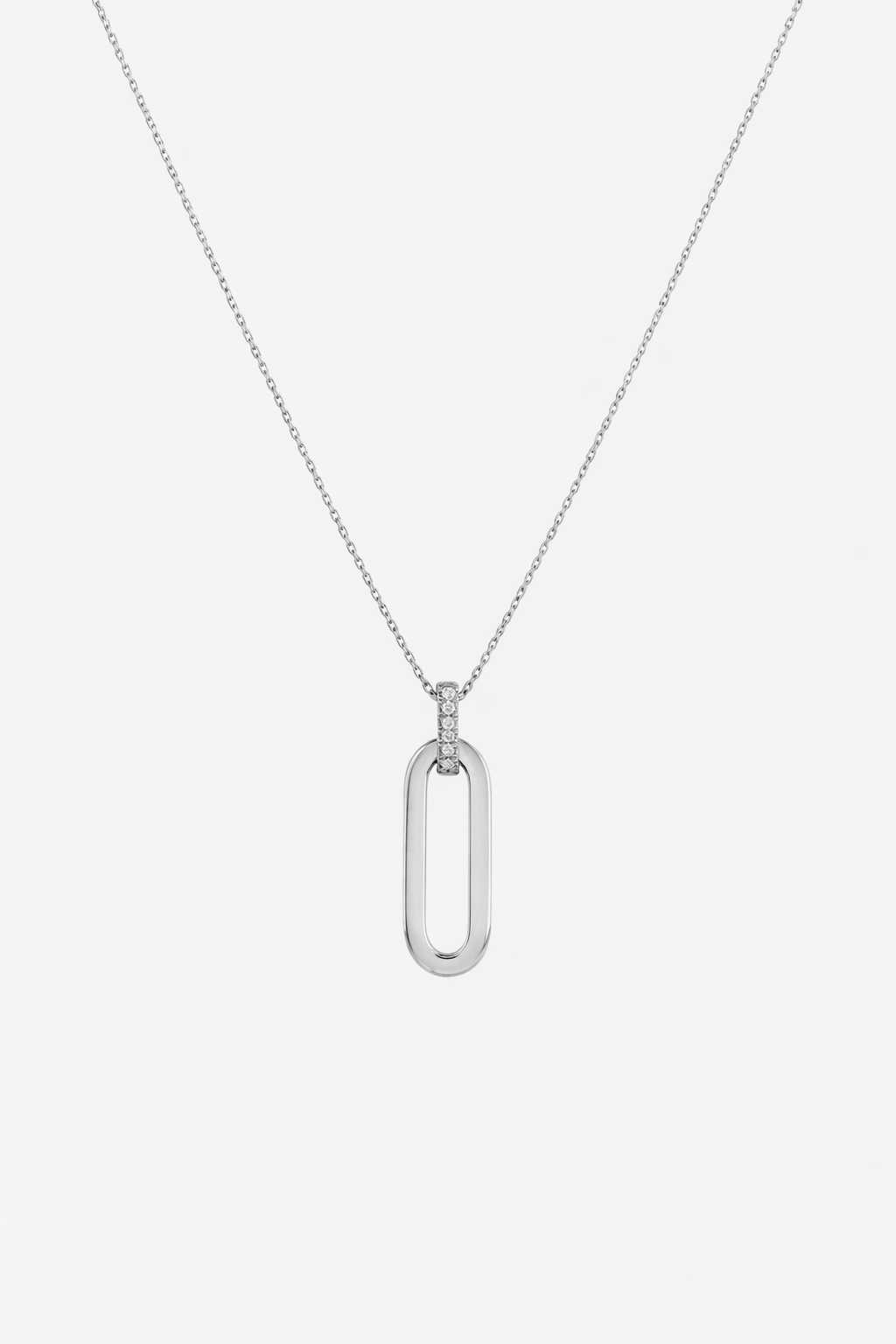 Sterling Silver Paper Clip Necklace with CZ Stones - product image