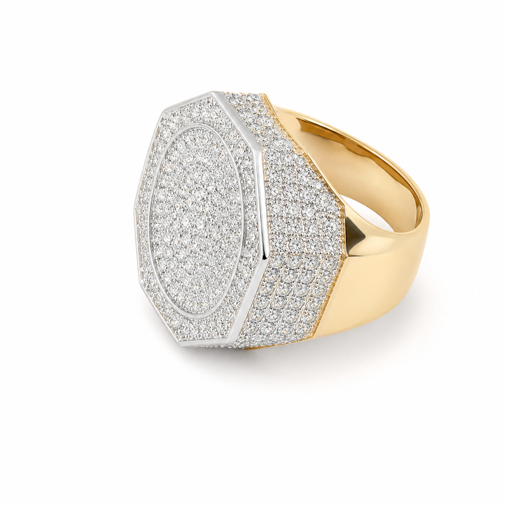 9ct Octagon Iced Out Ring on white background