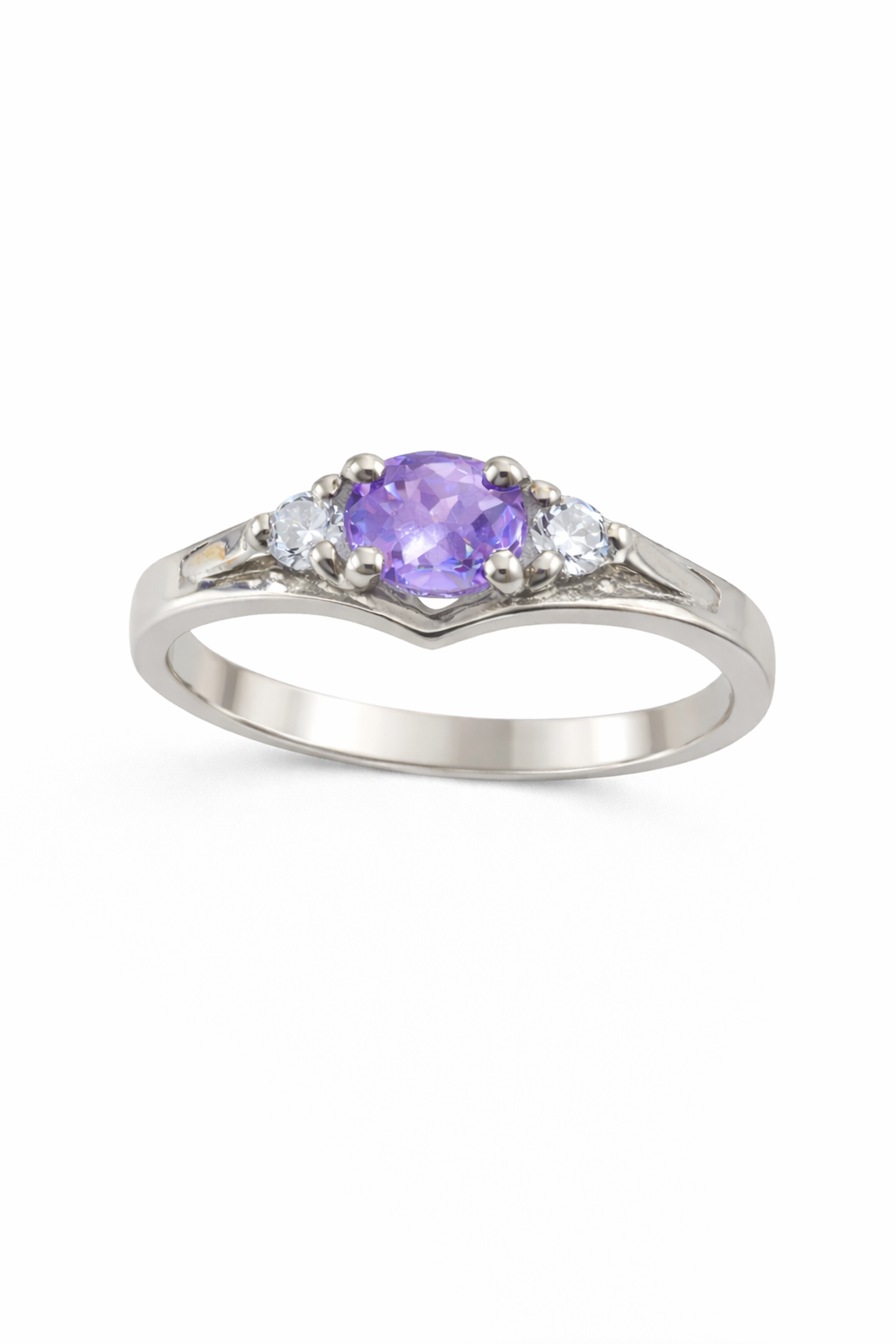 Sterling Silver Purple Cubic Zirconia Trilogy Ring - product image