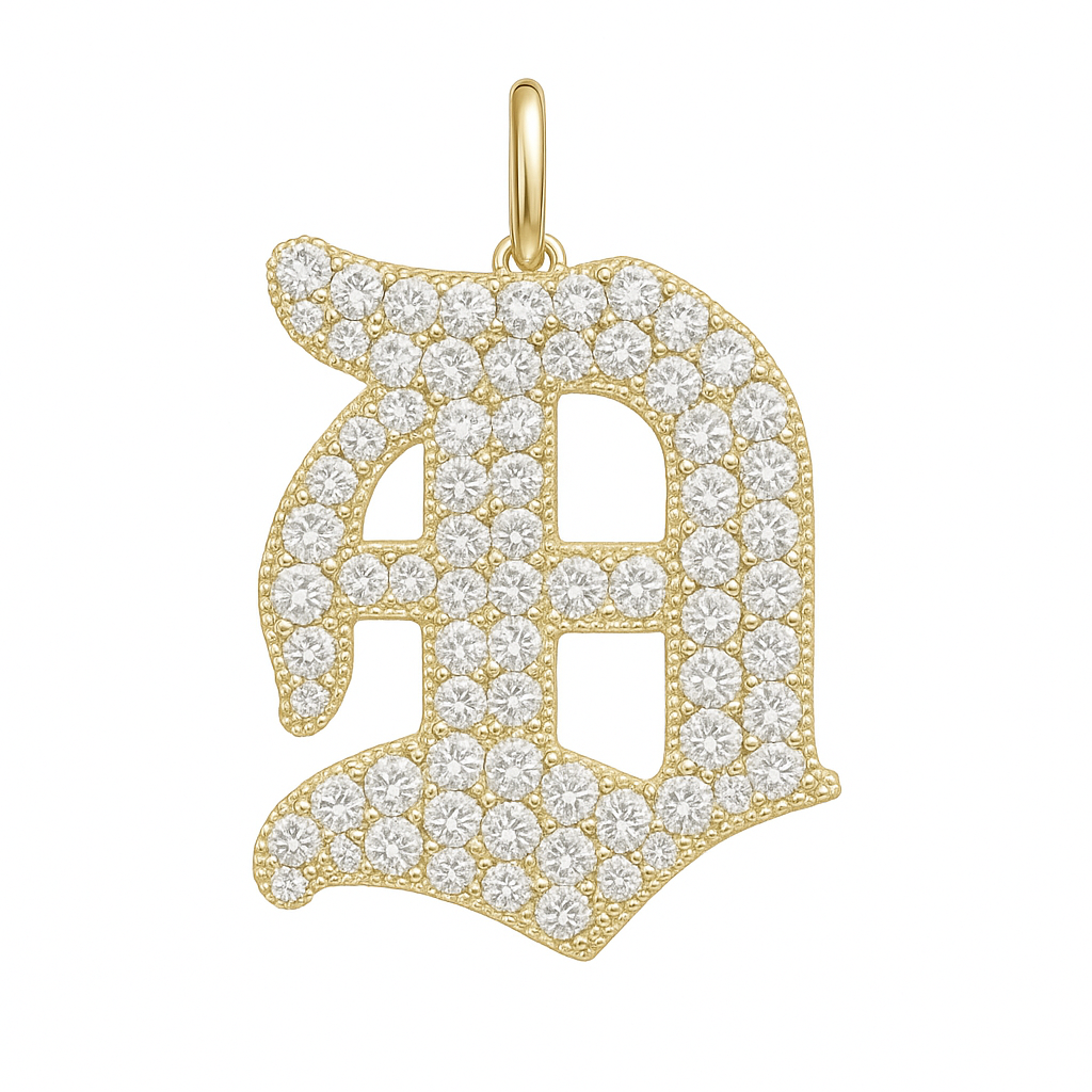 9ct Old English Letter Pendant Plus Complimentary Chain - detail view