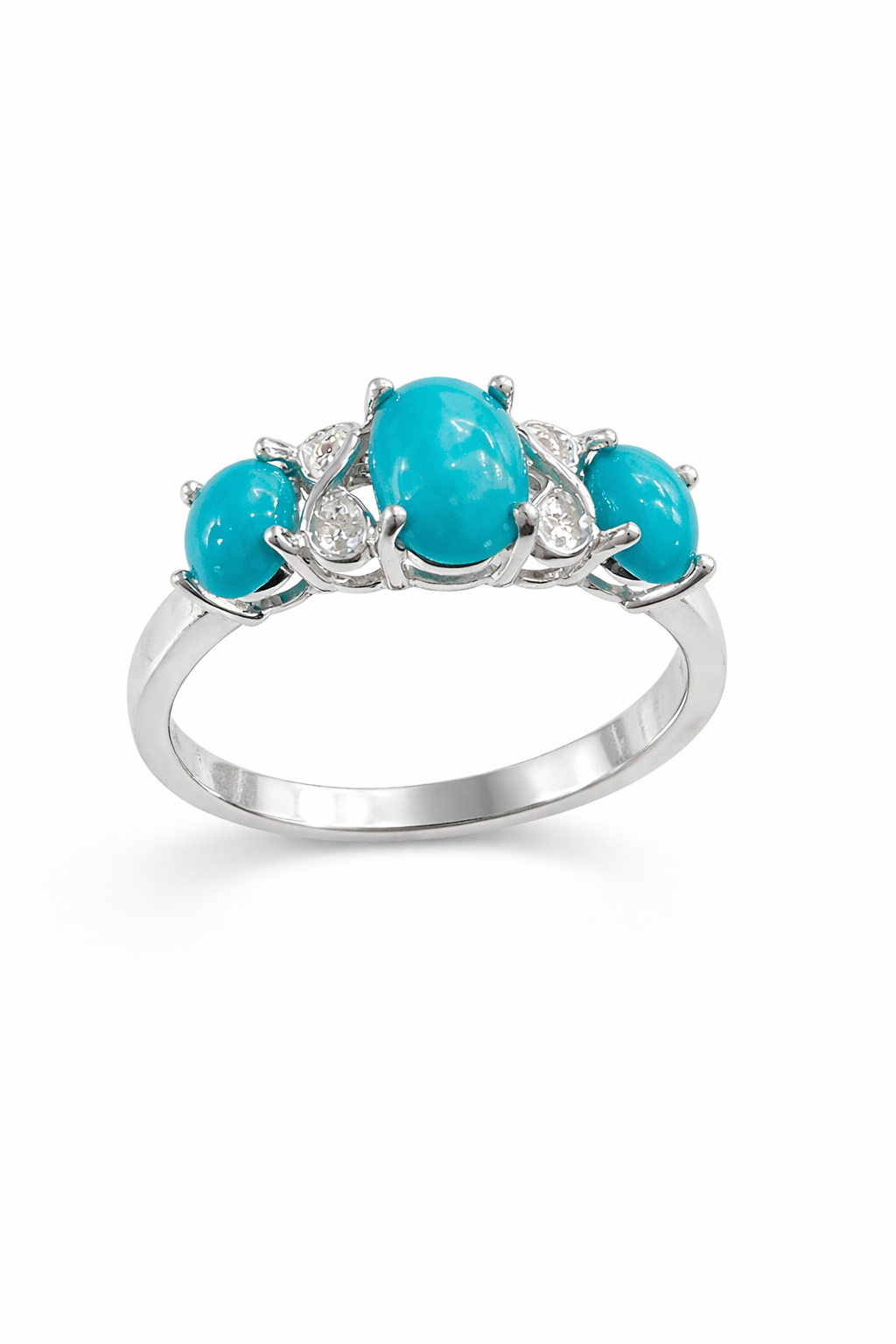 Sterling Silver Turquoise & CZ Trilogy Ring - product image