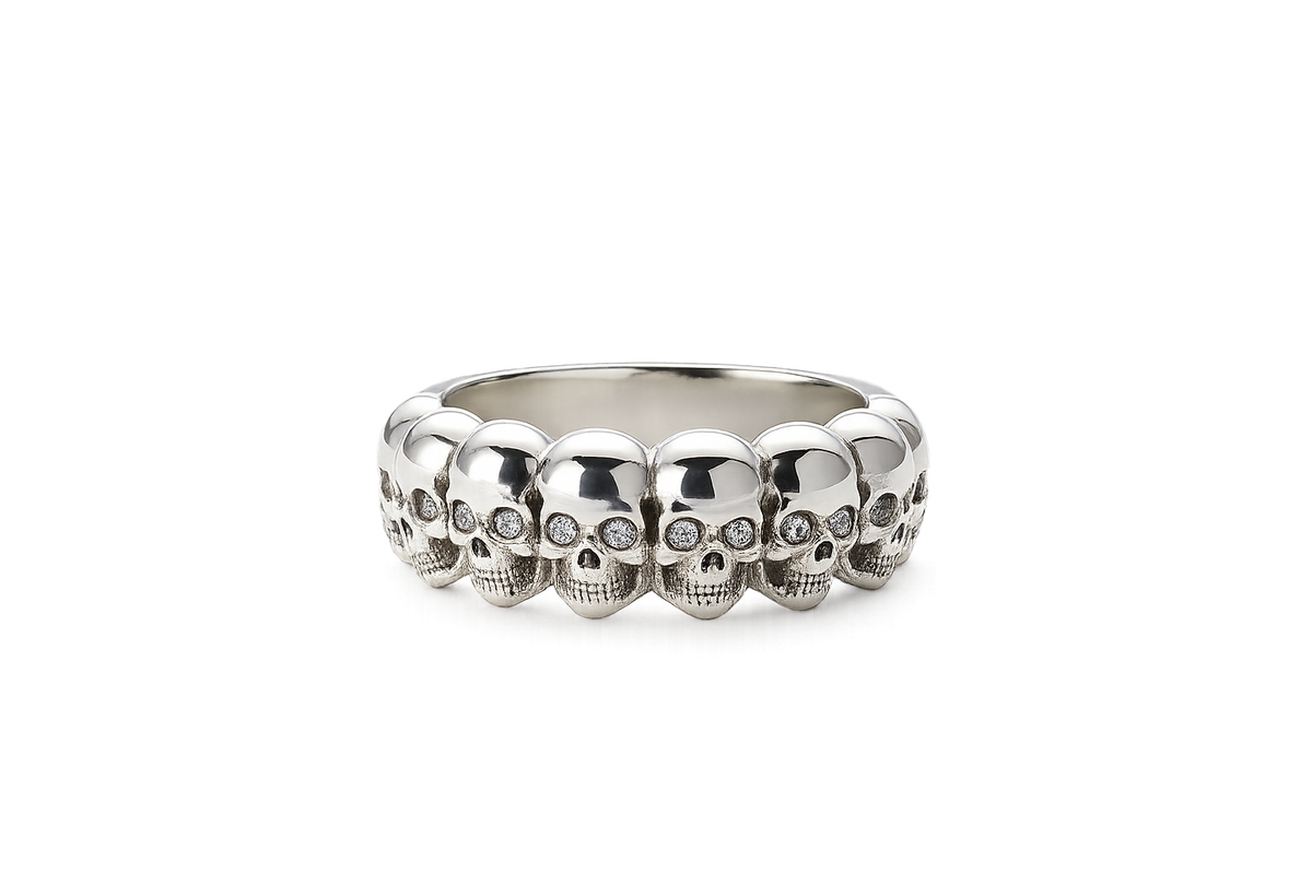 Multi Skull Silver Ring With Diamonds - product image