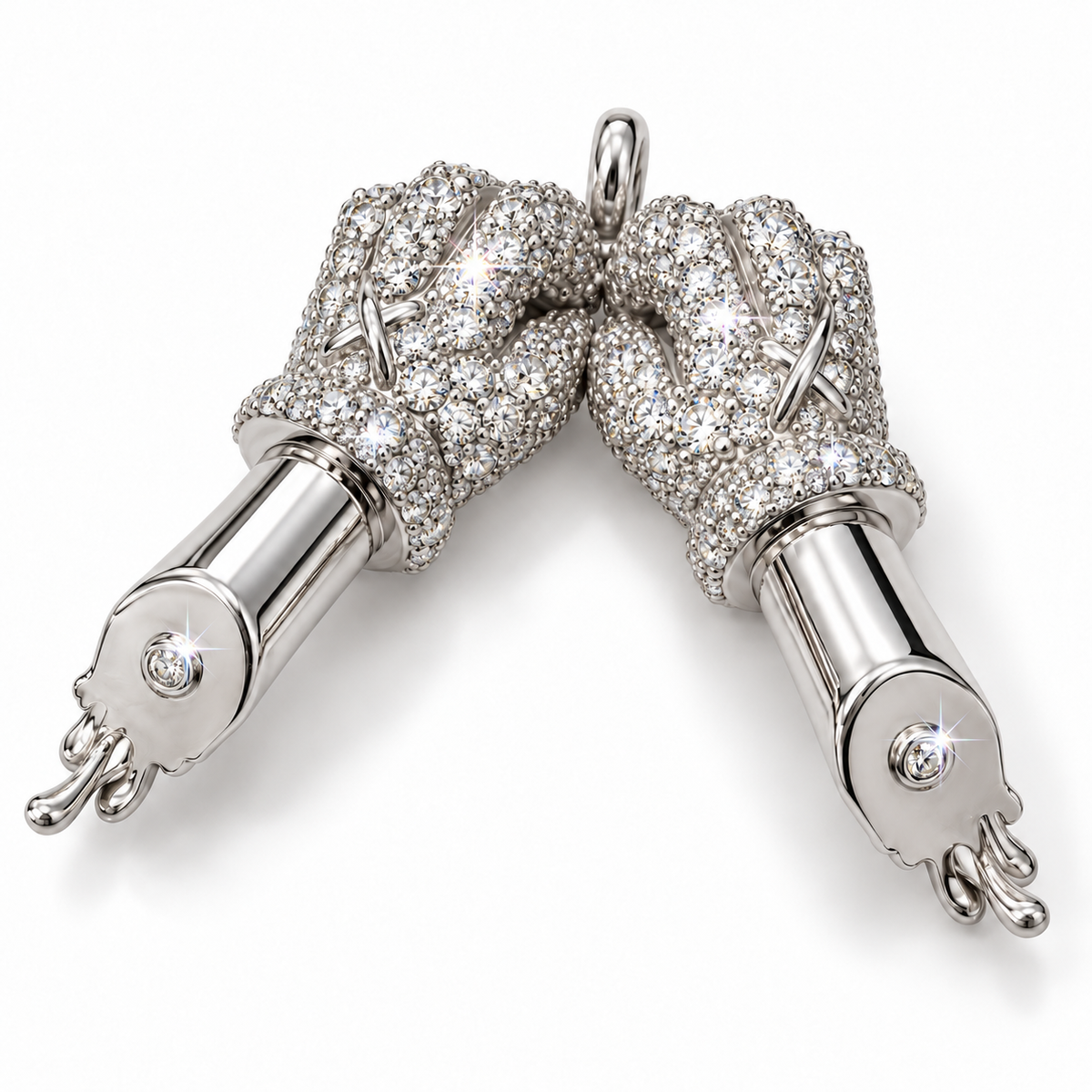 Iced Out Gloved Hands Pendant Sterling Silver