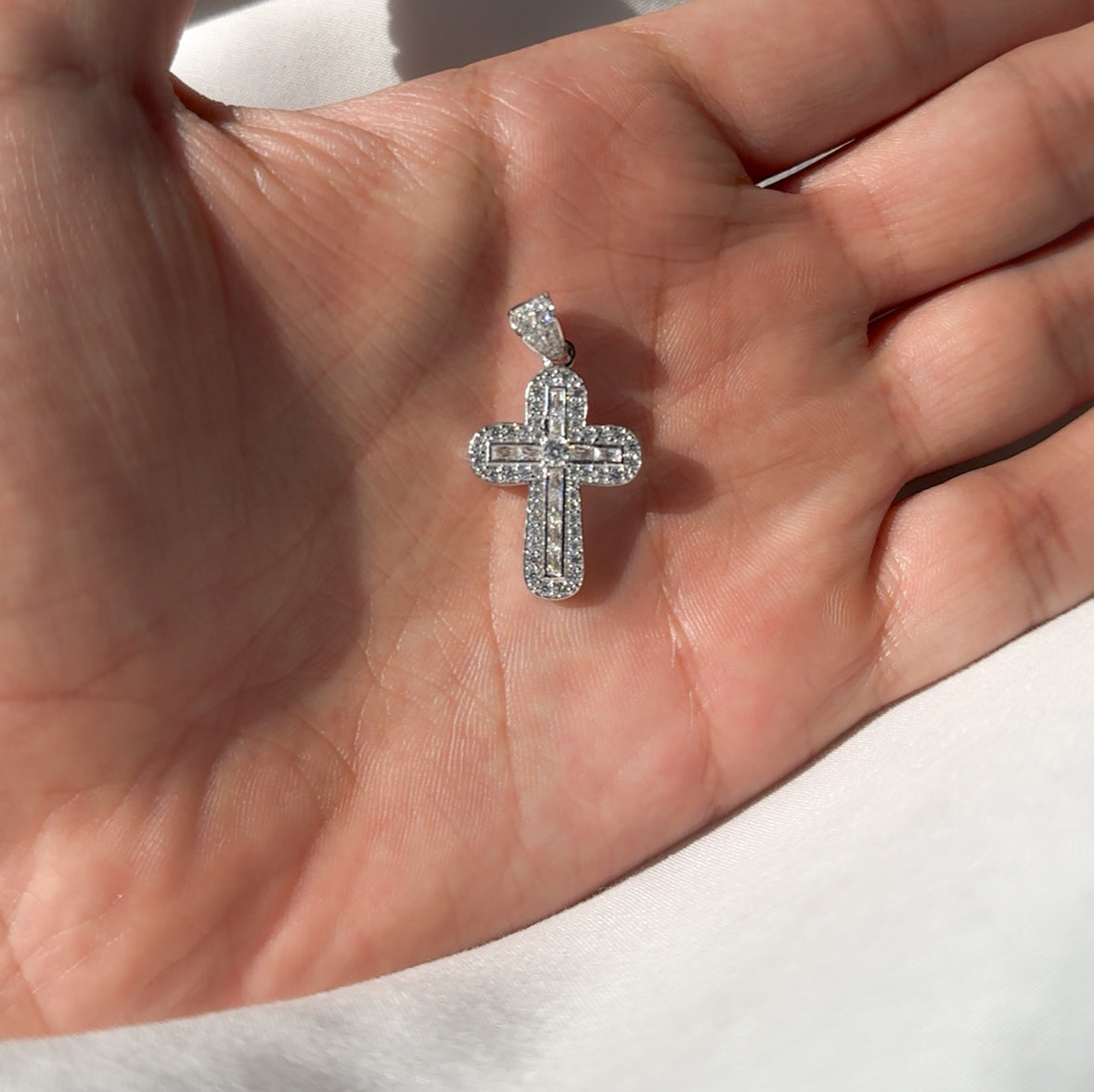 Silver Small Iced Out Cross Pendant Plus Chain - product image