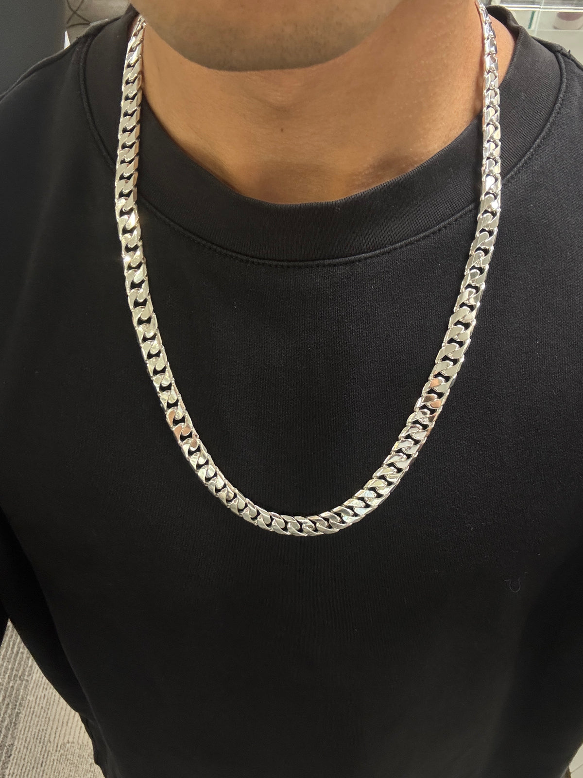 Sterling Silver Flat Curb Link Chain 10mm - detail view