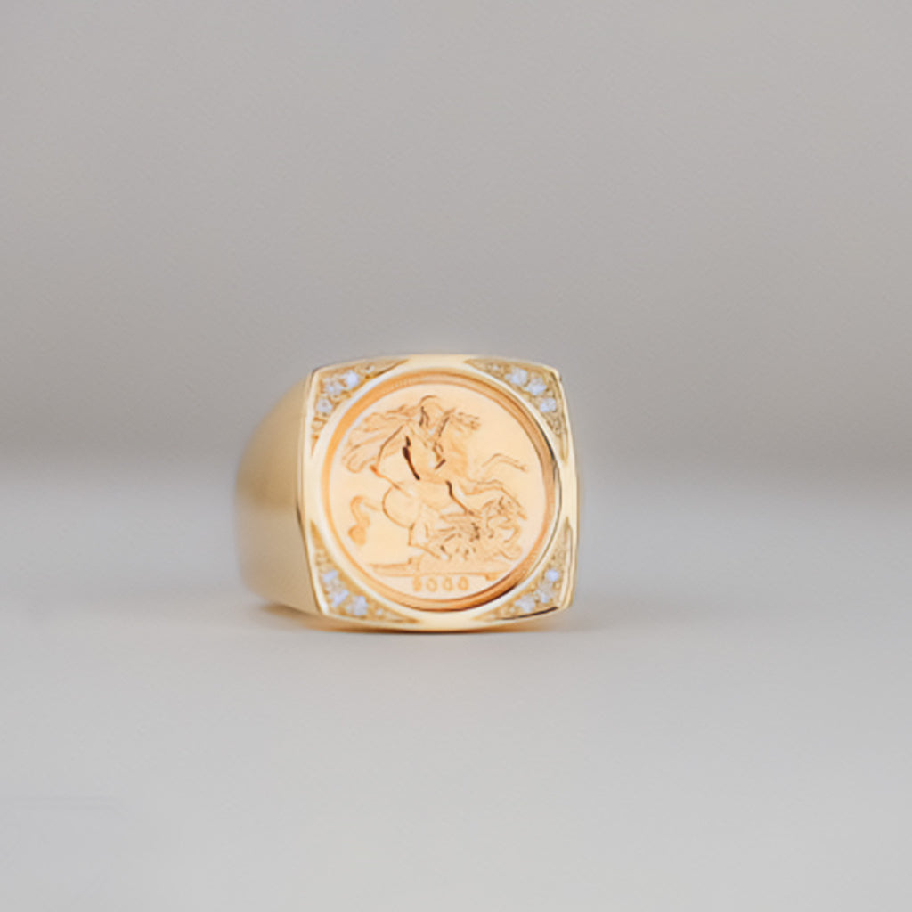 Modern Square Half Sovereign Ring With Diamonds - product image