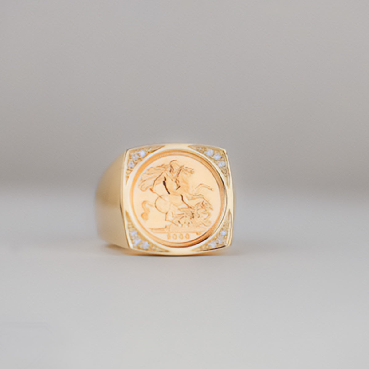 Modern Square Half Sovereign Ring With Diamonds - product image