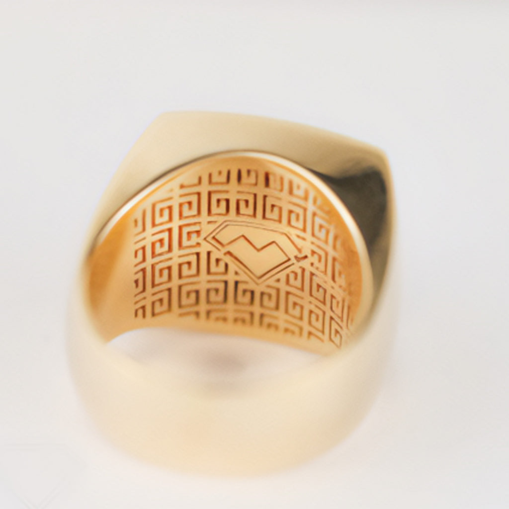 Modern Square Half Sovereign Ring With Diamonds - detail view