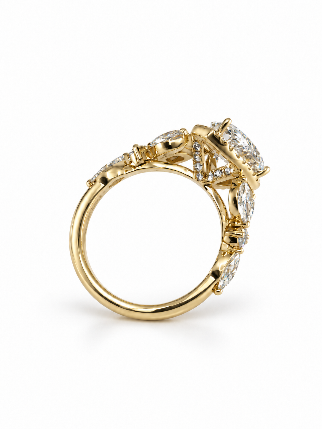 9ct Yellow Gold Pear-Cut Diamond Halo Ring with Marquise Shoulders