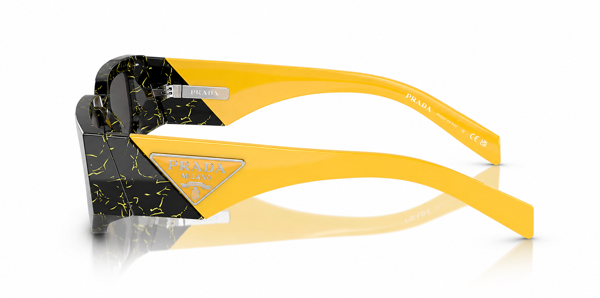 Prada SPR 10Z-F Sunglasses Black Yellow Marble - side angle