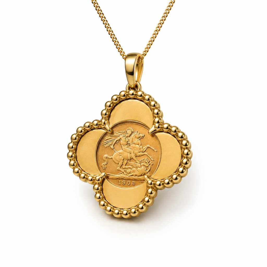 9ct Gold Half Sovereign Clover Pendant - product image
