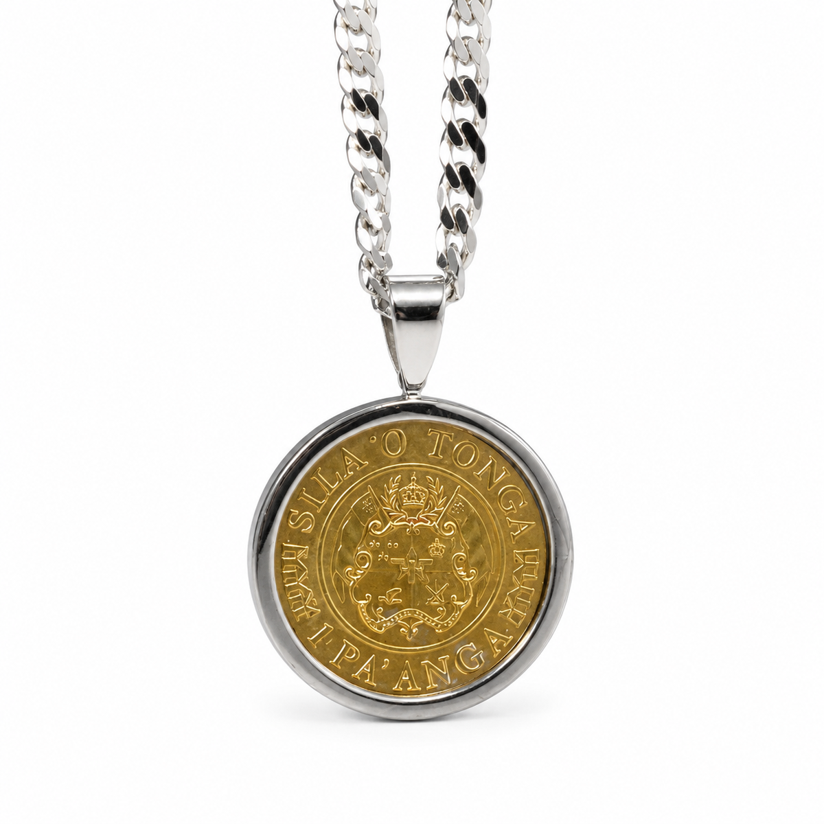 Sterling Silver Tongan Shield Coin Pendant + Chain Combo - product image