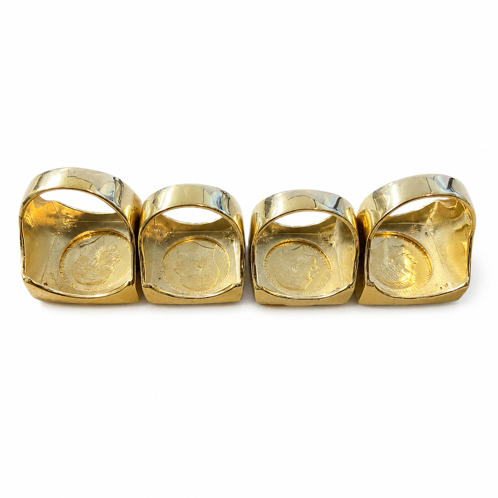 9ct Gold and Diamond Square Mount Full Sovereign Ring - side view