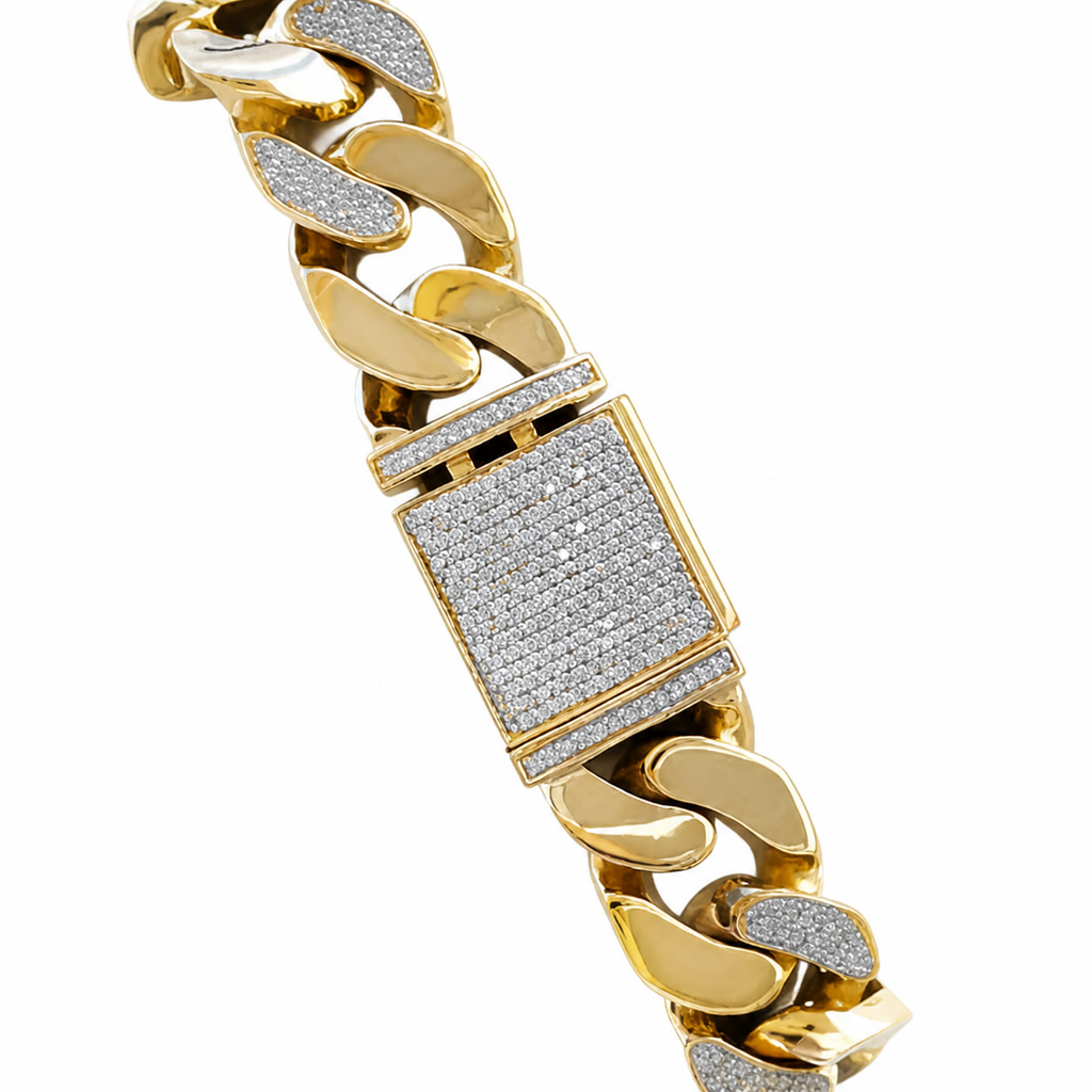 Frosted 9ct gold diamond bracelet on white background