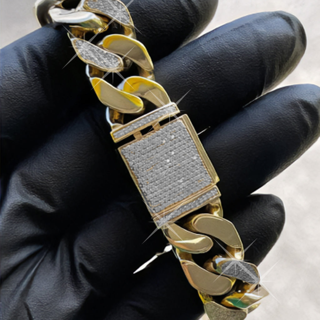 Frosted 9ct gold diamond bracelet detail on glove