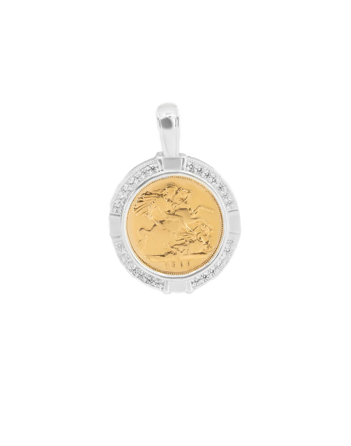 Sterling Silver CZ Half Sovereign Pendant + Complimentary Chain - product image