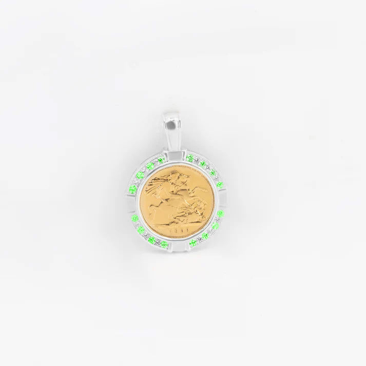 Half Sovereign CZ Pendant plus chain - side view