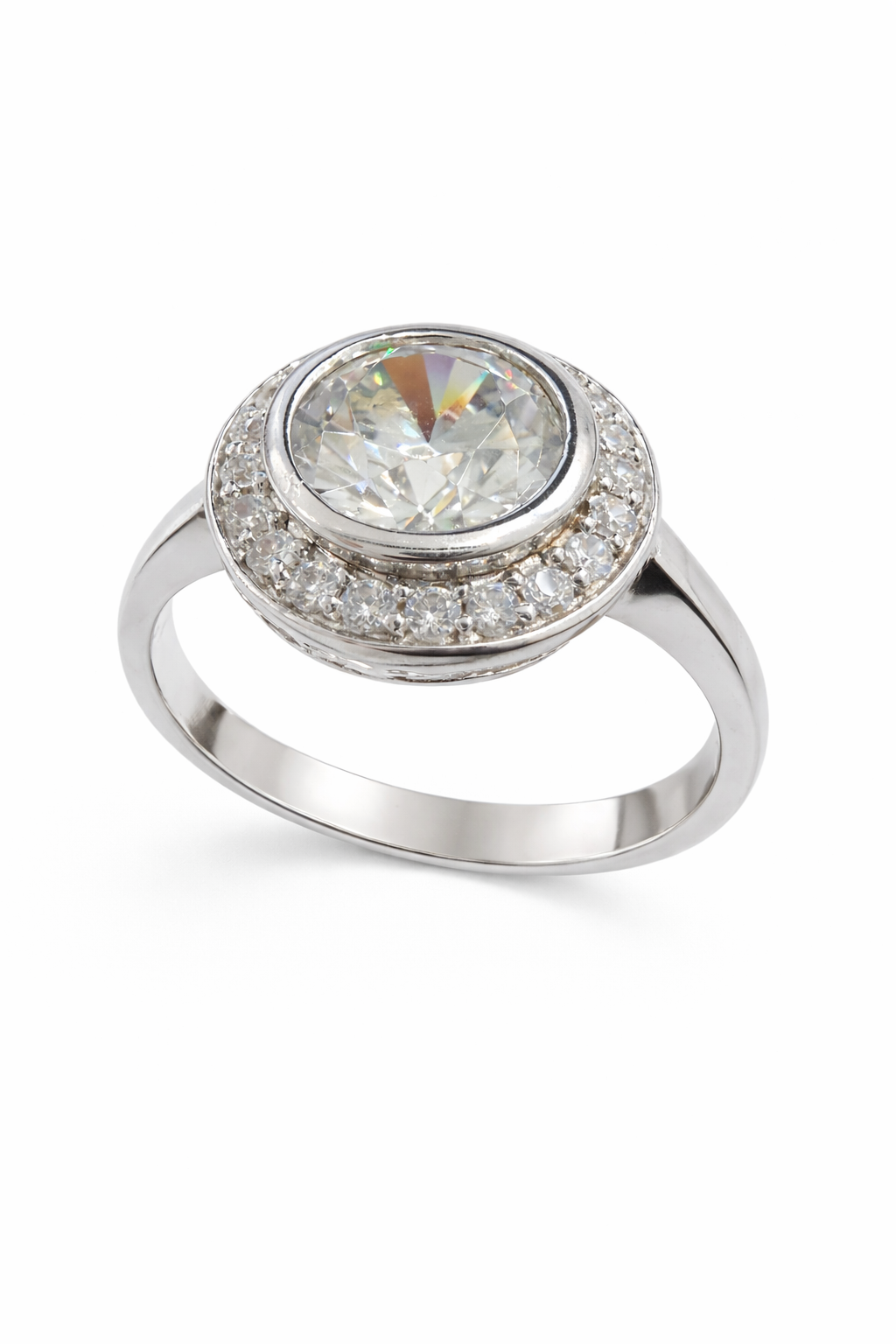 Ellani Sterling Silver CZ Halo Cluster Ring - detail view