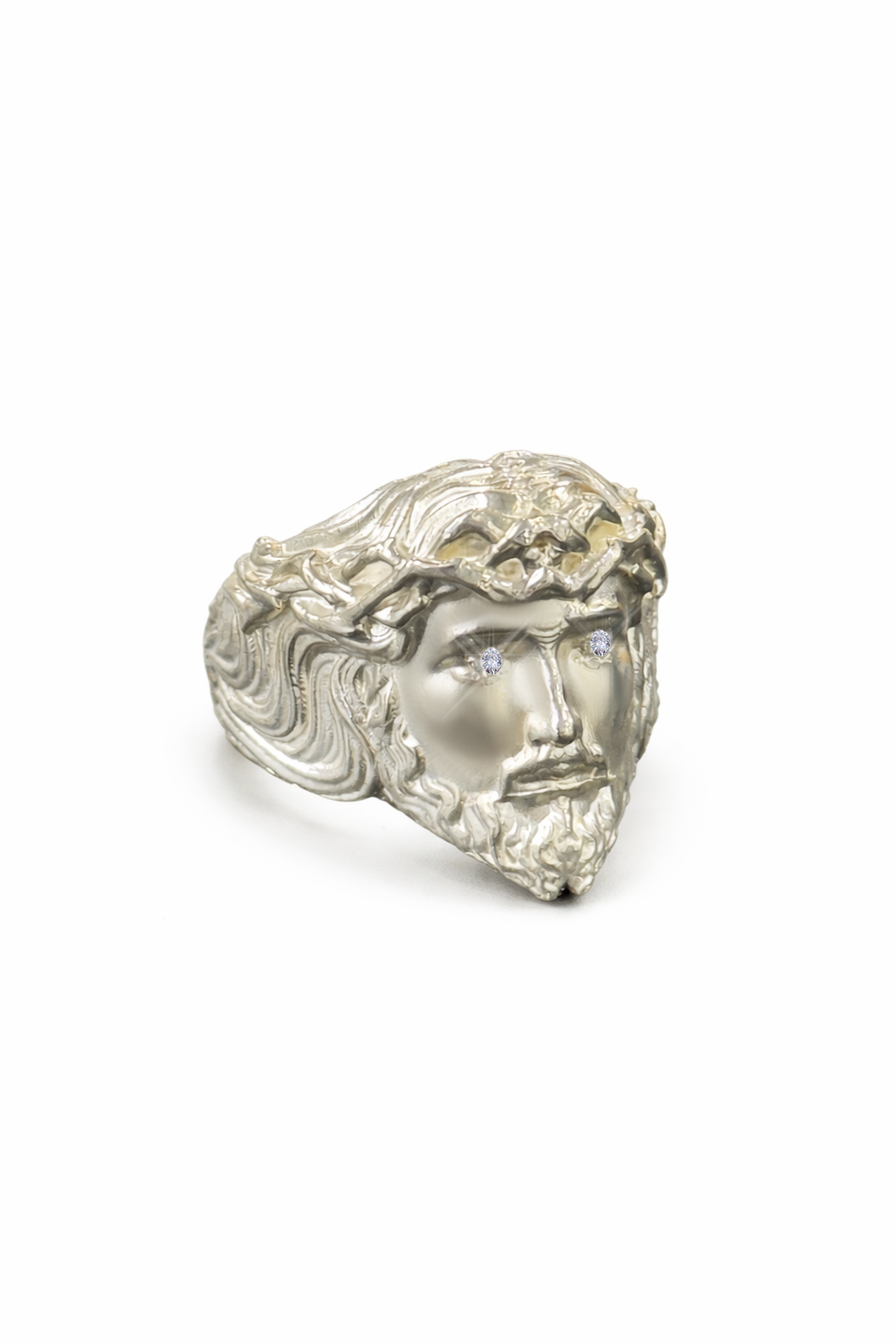 Sterling Silver Jesus Ring With Diamond Eye - product image