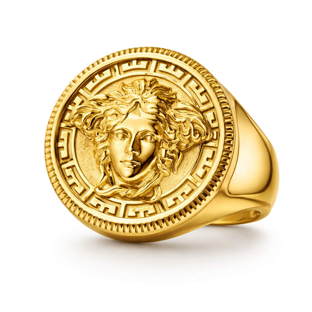 9ct Gold Mythology Medusa Ring - detail view