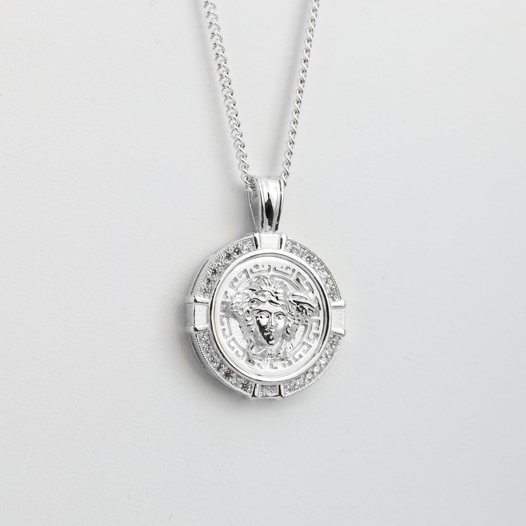 Sterling Silver CZ Frame Mythology Medusa Pendant + Chain (combo) - product image