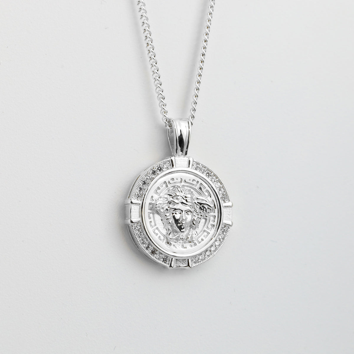 Sterling Silver CZ Frame Mythology Medusa Pendant + Chain (combo) - product image