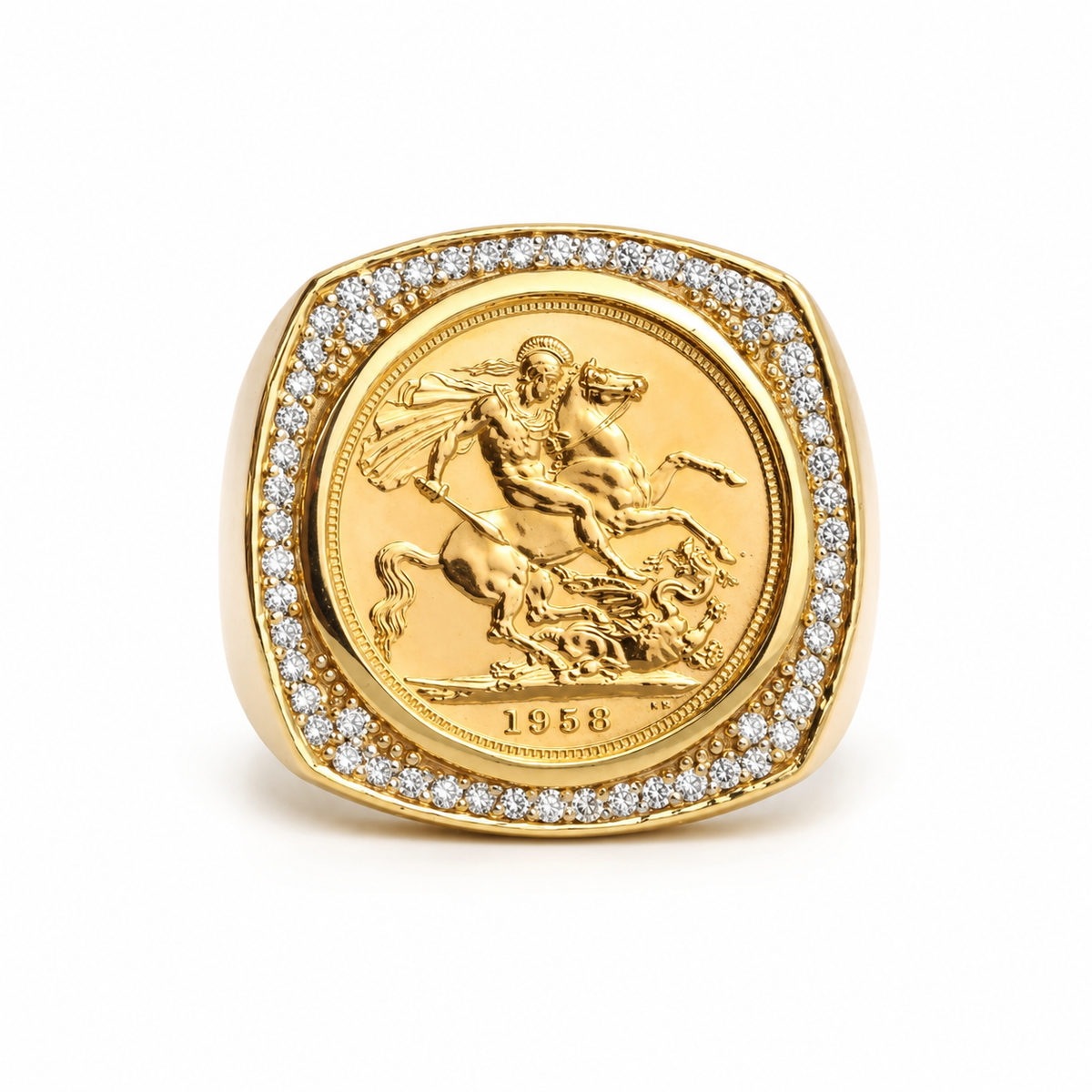 9ct Gold Soft Square Half Sovereign Diamond Ring - product image