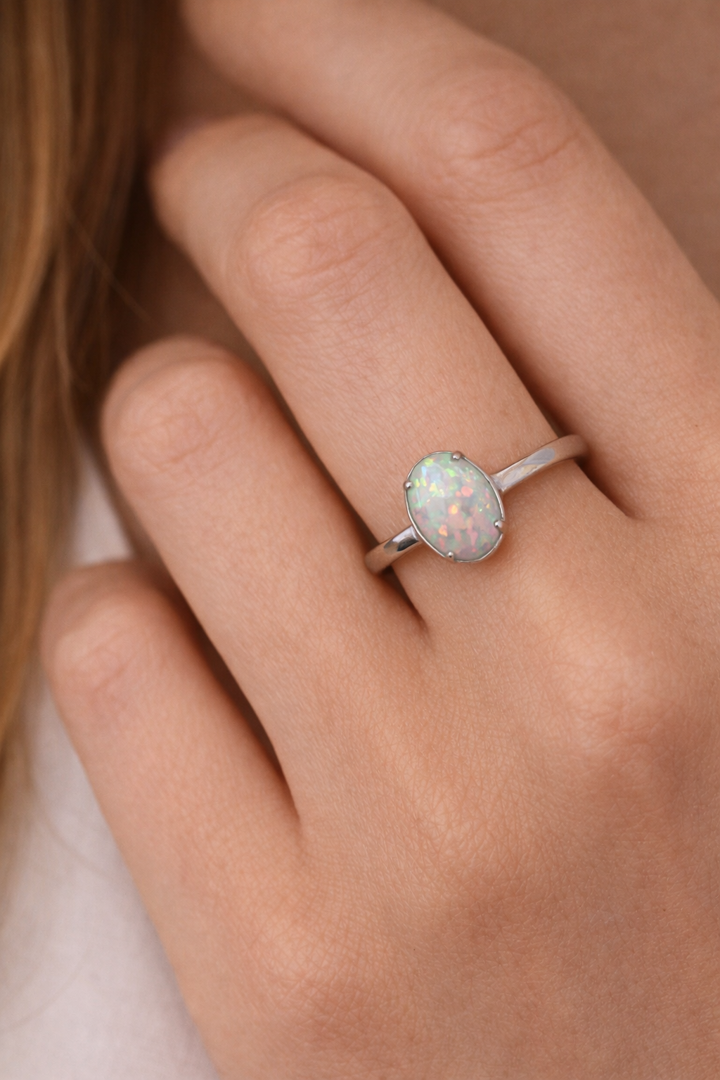 Ethiopian Opal Solitaire Ring in Sterling Silver - product image