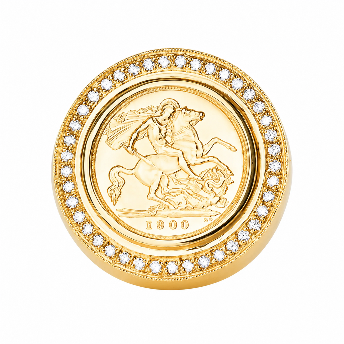 9ct Half Sovereign Gold Ring with Diamonds - product image
