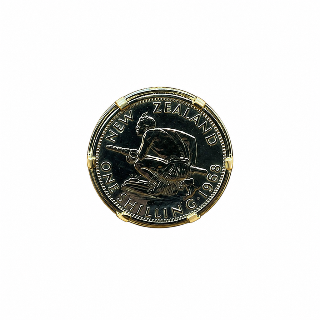 9ct Gold Claw Mount Shilling Coin Ring - detail view