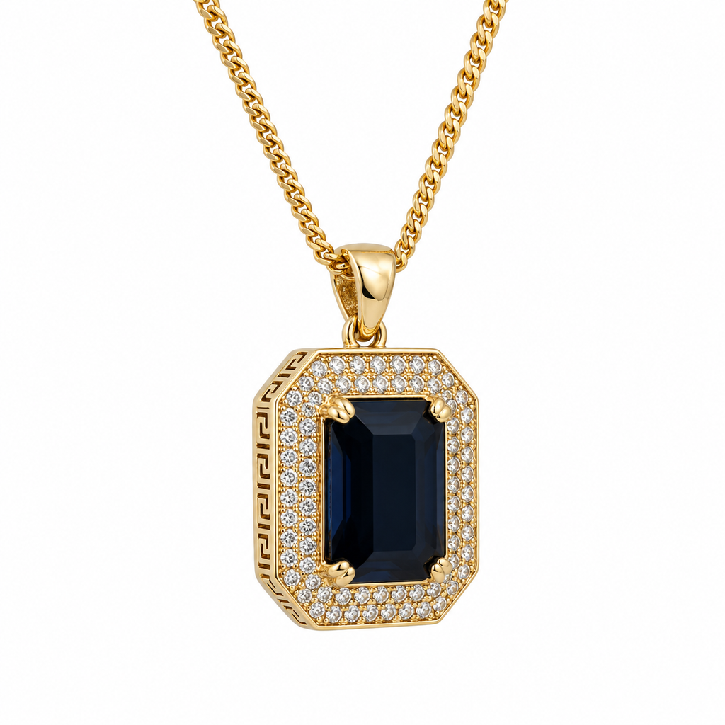 9ct Gold Sapphire & Diamond Pendant Claw & Bead Set - detail view