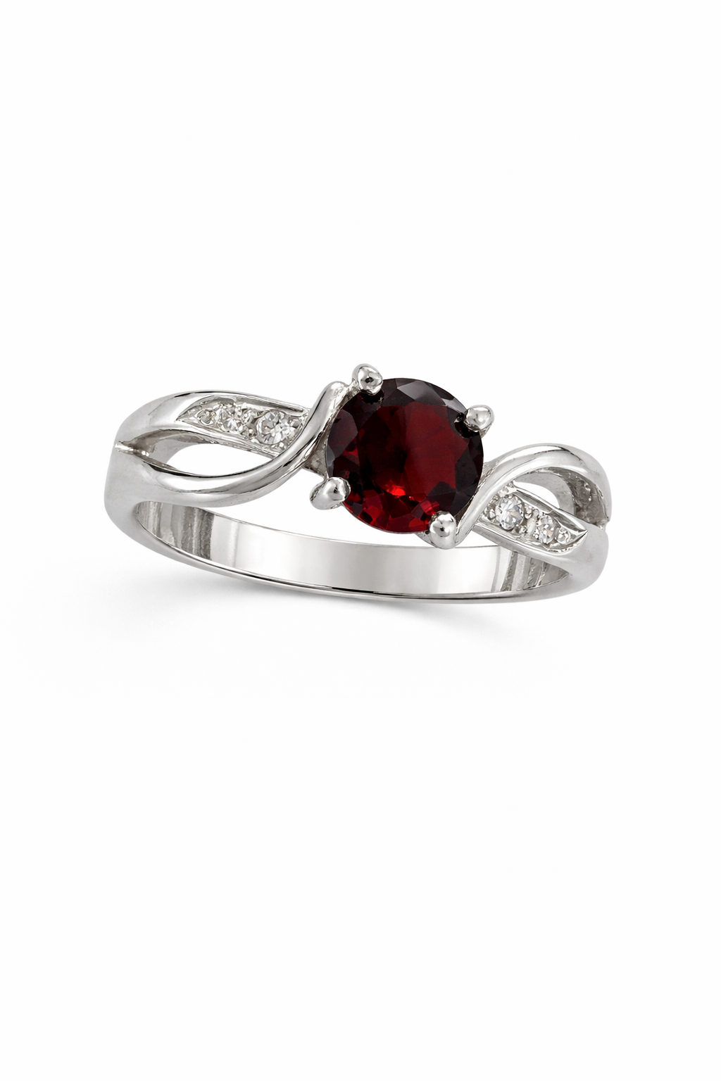 Sterling Silver Red Gemstone & CZ Accent Ring - product image