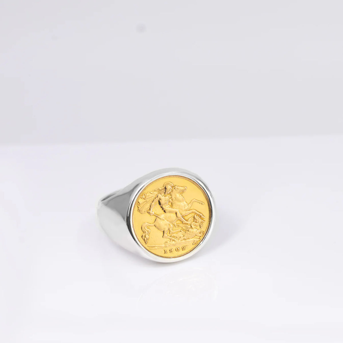 Half Sovereign Ring with Sterling Silver Frame - product image