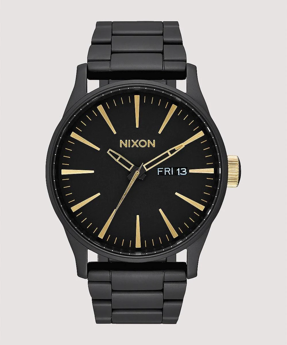 Nixon Sentry stainless steel watch matte black gold