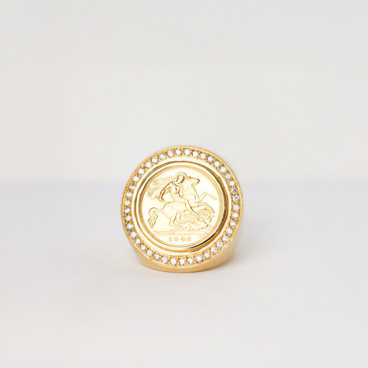 9ct Gold Diamond Mount Half Sovereign Ring - product image