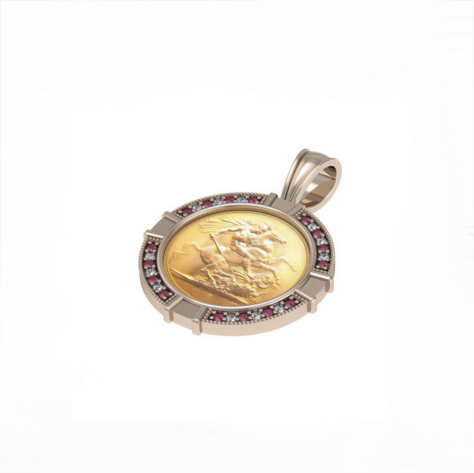 9ct Half Sovereign Diamond & Ruby Pendant from Mr Money NZ