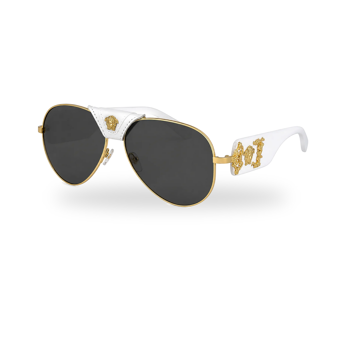 Versace MOD.2150-Q Gold & White Aviator Sunglasses - transparent product photo with soft shadow