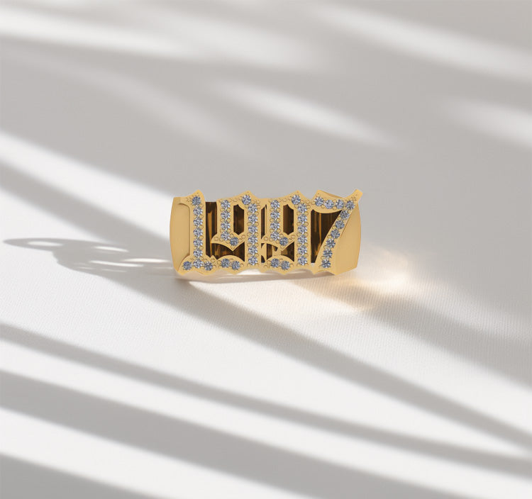 Year 9ct Gold Ring With Diamonds - detail view